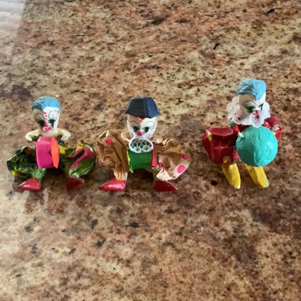 Paper Mache Clown Figure sitting/standing Clowns Mexico lot (3)
